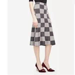 Ann Taylor Merino Wool Checkered Flared Flounce Midi Skirt Petite Small